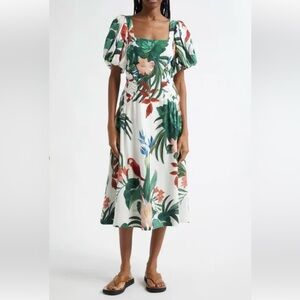 FARM Rio Green and Red Floral Midi Dress